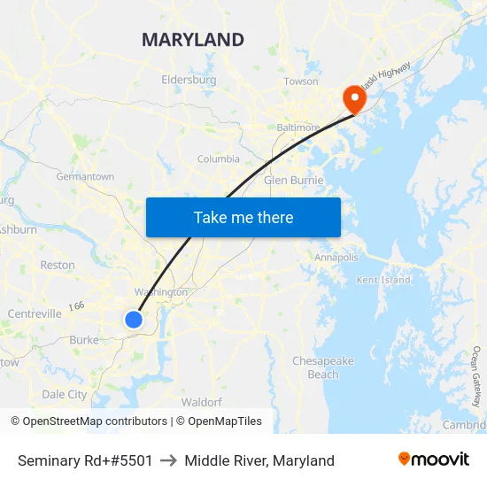 Seminary Rd+#5501 to Middle River, Maryland map