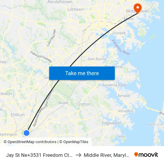 Jay St Ne+3531 Freedom Ct NE to Middle River, Maryland map