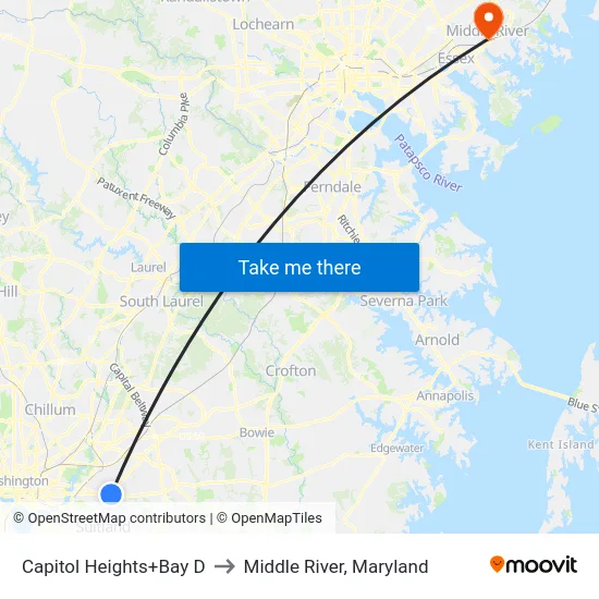 Capitol Heights+Bay D to Middle River, Maryland map