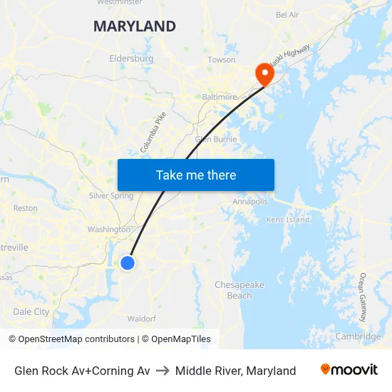 Glen Rock Av+Corning Av to Middle River, Maryland map