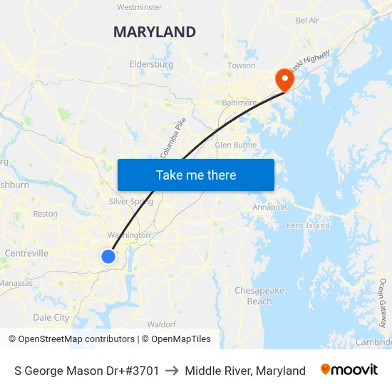S George Mason Dr+#3701 to Middle River, Maryland map