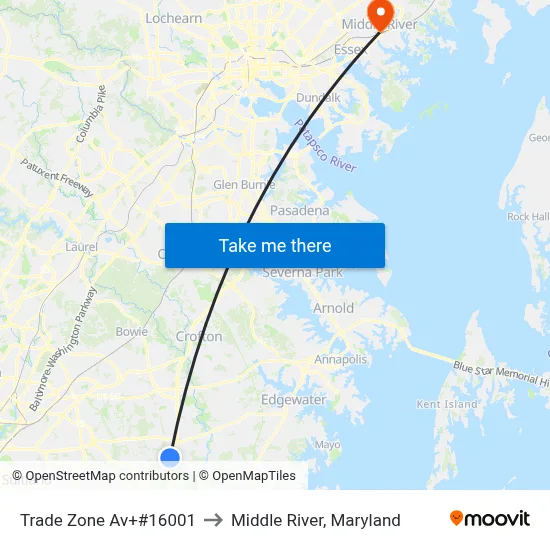 Trade Zone Av+#16001 to Middle River, Maryland map
