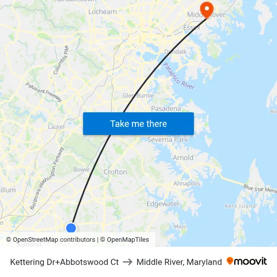 Kettering Dr+Abbotswood Ct to Middle River, Maryland map