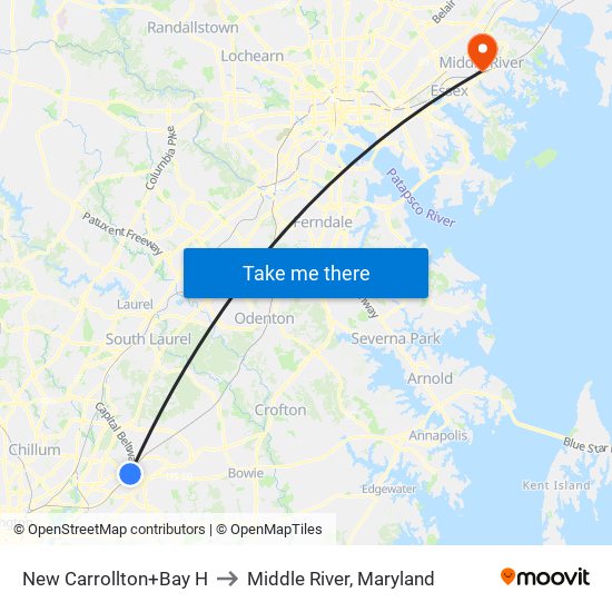 New Carrollton+Bay H to Middle River, Maryland map