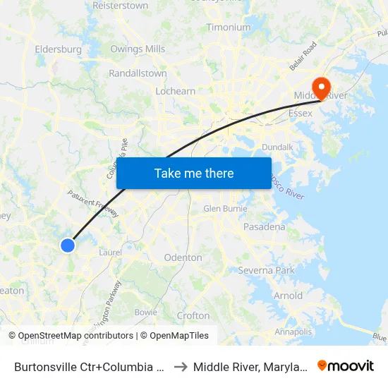 Burtonsville Ctr+Columbia Pk to Middle River, Maryland map