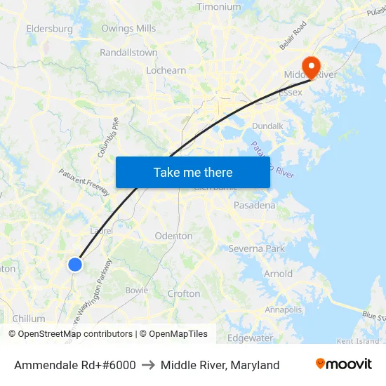 Ammendale Rd+#6000 to Middle River, Maryland map