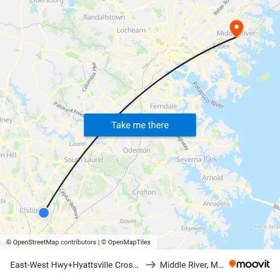 East-West Hwy+Hyattsville Crossing Entrance to Middle River, Maryland map