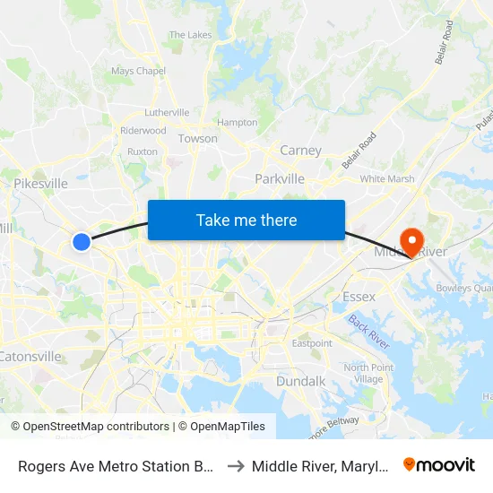 Rogers Ave Metro Station Bay 1 to Middle River, Maryland map