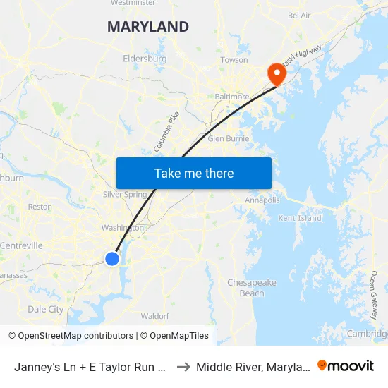 Janney's Ln + E Taylor Run Pky to Middle River, Maryland map