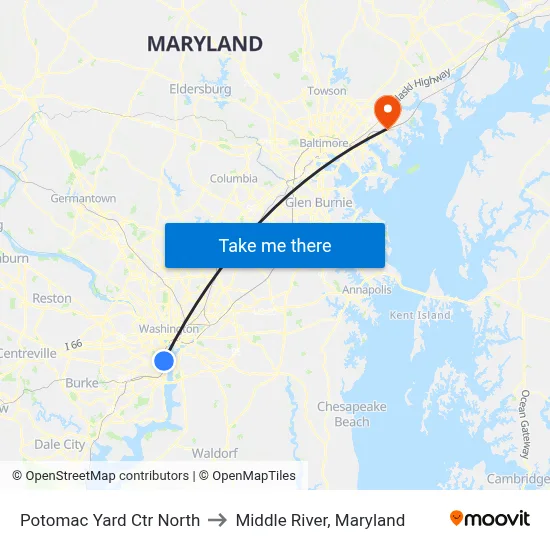 Potomac Yard Ctr North to Middle River, Maryland map