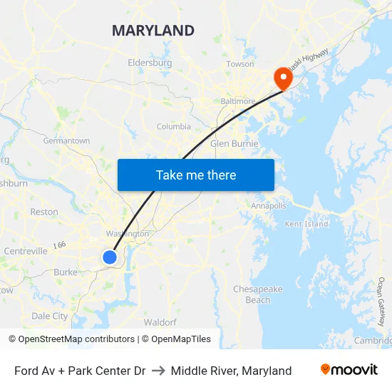 Ford Av + Park Center Dr to Middle River, Maryland map