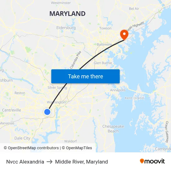 Nvcc Alexandria to Middle River, Maryland map