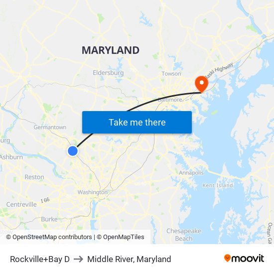 Rockville+Bay D to Middle River, Maryland map