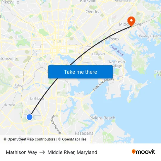 Mathison Way to Middle River, Maryland map