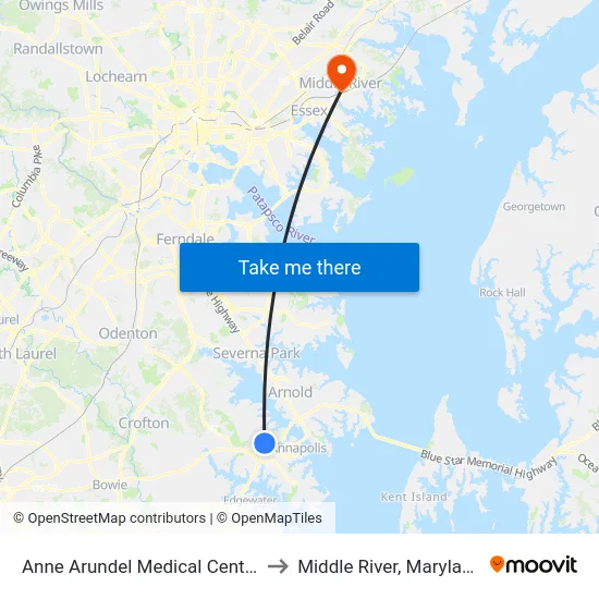 Anne Arundel Medical Center to Middle River, Maryland map