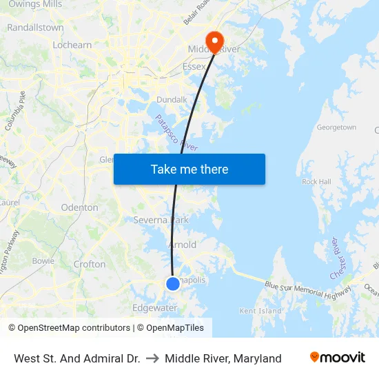 West St. And Admiral Dr. to Middle River, Maryland map
