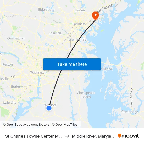 St Charles Towne Center Mall to Middle River, Maryland map