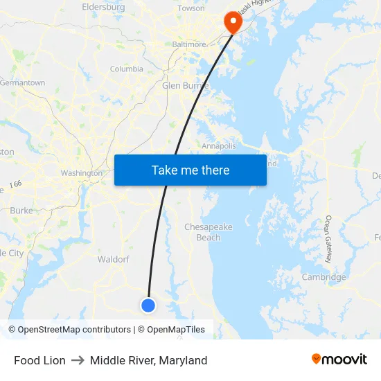Food Lion to Middle River, Maryland map