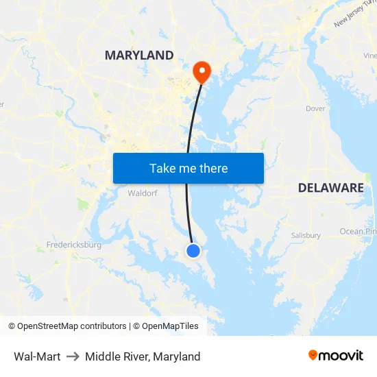 Wal-Mart to Middle River, Maryland map