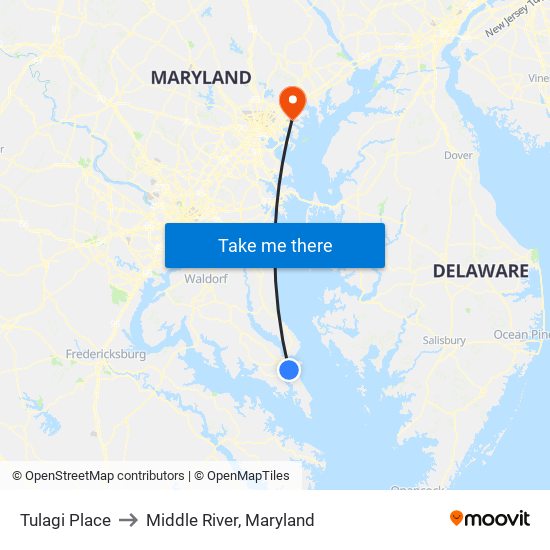 Tulagi Place to Middle River, Maryland map