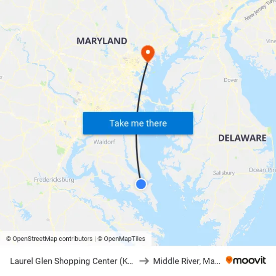 Laurel Glen Shopping Center (K-Mart) Nb to Middle River, Maryland map