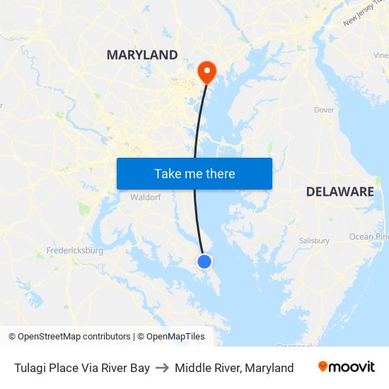 Tulagi Place Via River Bay to Middle River, Maryland map