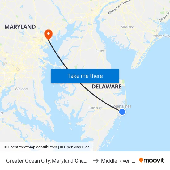 Greater Ocean City, Maryland Chamber Of Commerce to Middle River, Maryland map