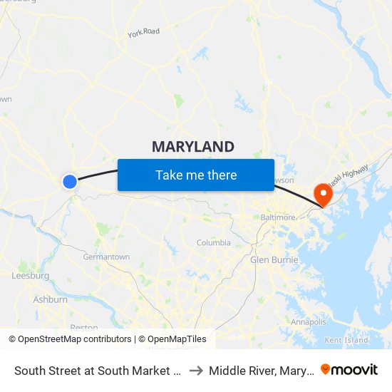 South Street at South Market Street to Middle River, Maryland map