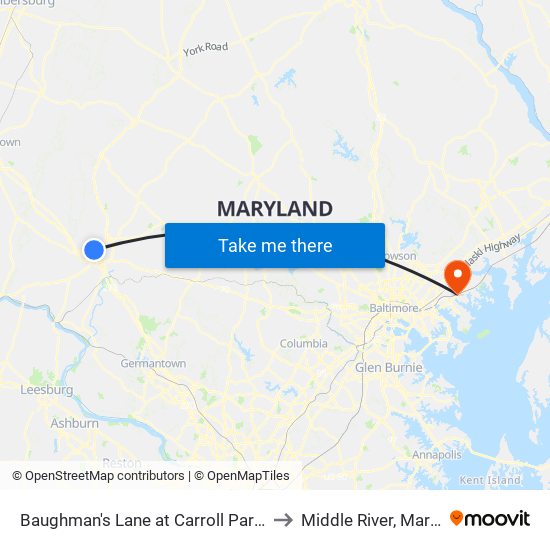 Baughman's Lane at Carroll Park Manor to Middle River, Maryland map