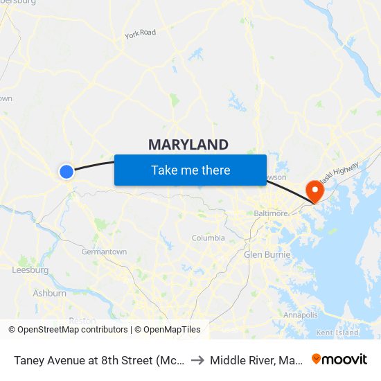 Taney Avenue at 8th Street (Mcdonalds) to Middle River, Maryland map