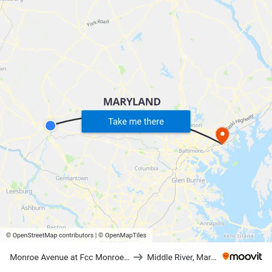 Monroe Avenue at Fcc Monroe Center to Middle River, Maryland map