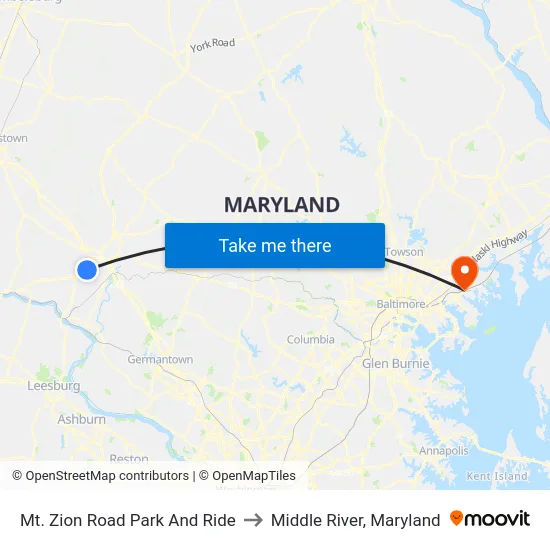 Mt. Zion Road Park And Ride to Middle River, Maryland map