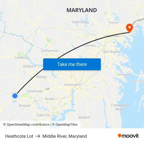 Heathcote Lot to Middle River, Maryland map