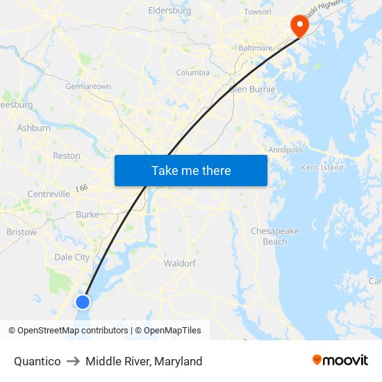 Quantico to Middle River, Maryland map