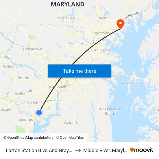 Lorton Station Blvd And Graysons to Middle River, Maryland map