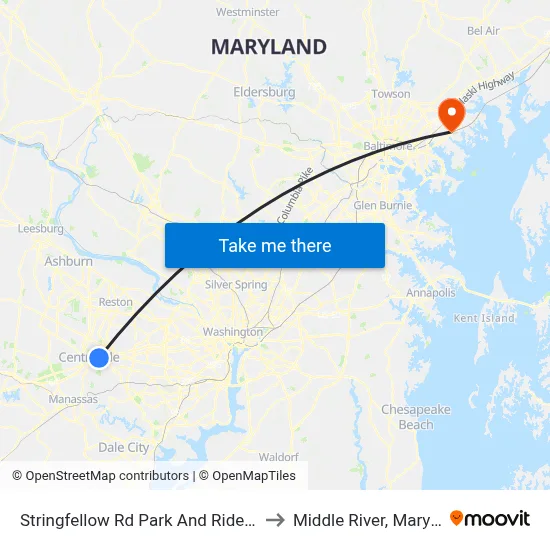 Stringfellow Rd Park And Ride Bay B to Middle River, Maryland map