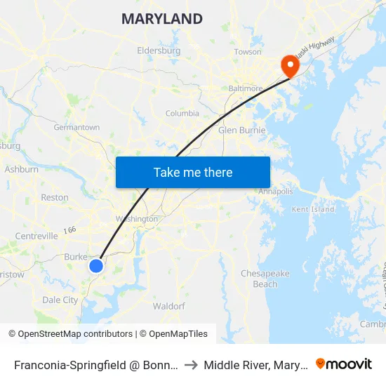Franconia-Springfield @ Bonniemill to Middle River, Maryland map