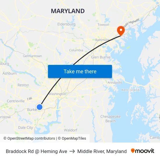 Braddock Rd @ Heming Ave to Middle River, Maryland map