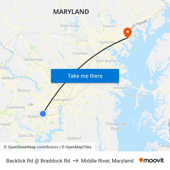 Backlick Rd @ Braddock Rd to Middle River, Maryland map