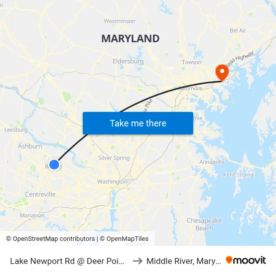Lake Newport Rd @ Deer Point Way to Middle River, Maryland map
