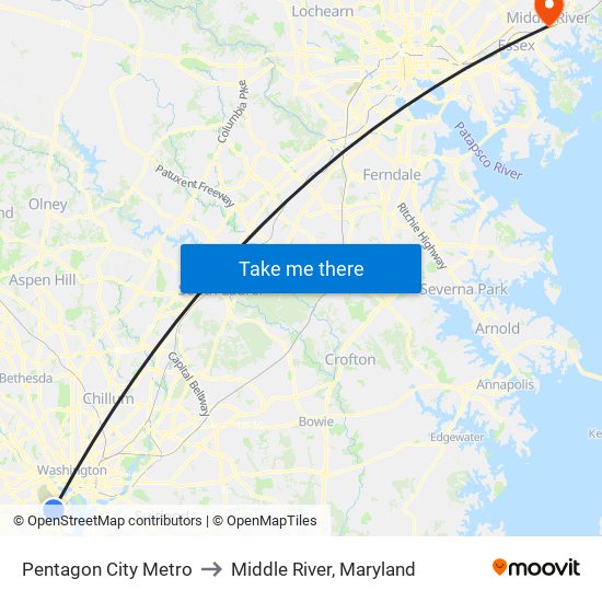 Pentagon City Metro to Middle River, Maryland map