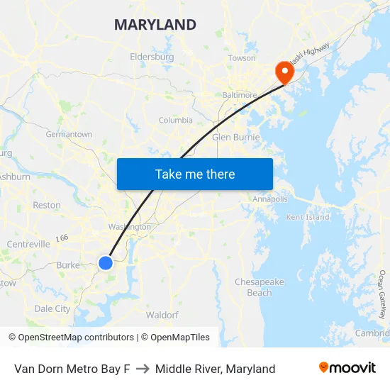 Van Dorn Metro Bay F to Middle River, Maryland map