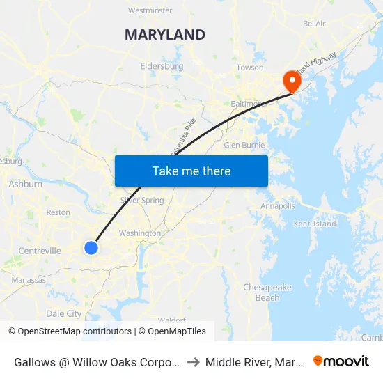 Gallows @ Willow Oaks Corporate Dr to Middle River, Maryland map