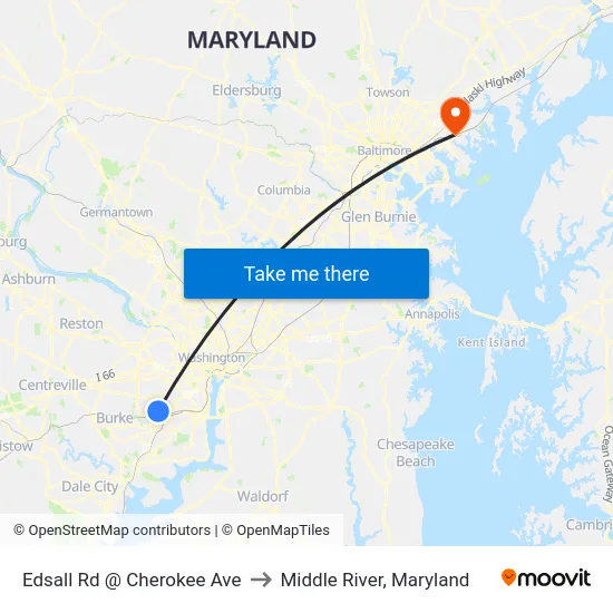 Edsall Rd @ Cherokee Ave to Middle River, Maryland map