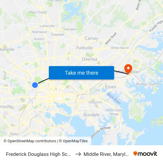 Frederick Douglass High School to Middle River, Maryland map