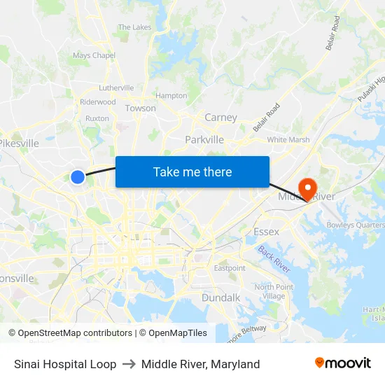 Sinai Hospital Loop to Middle River, Maryland map