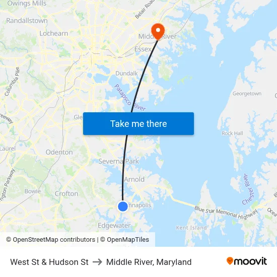 West St & Hudson St to Middle River, Maryland map