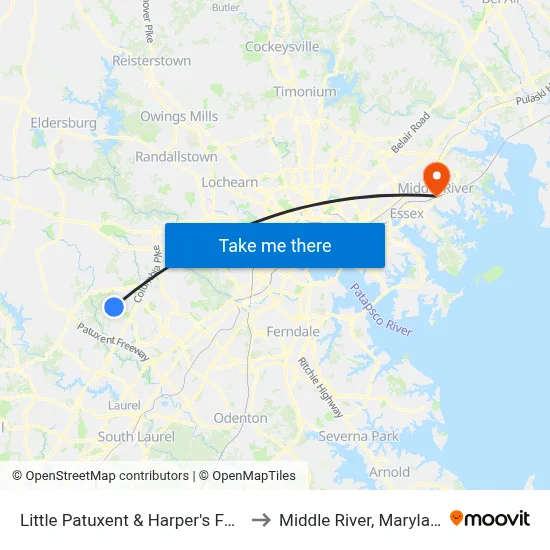 Little Patuxent & Harper's Farm to Middle River, Maryland map