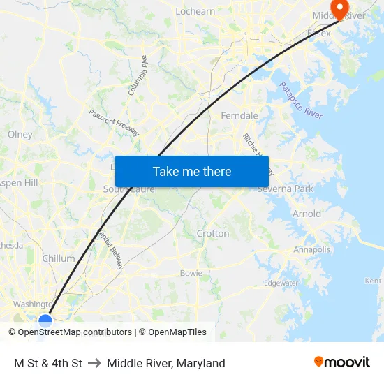M St & 4th St to Middle River, Maryland map