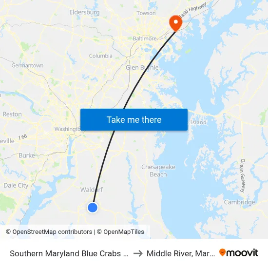 Southern Maryland Blue Crabs Stadium to Middle River, Maryland map